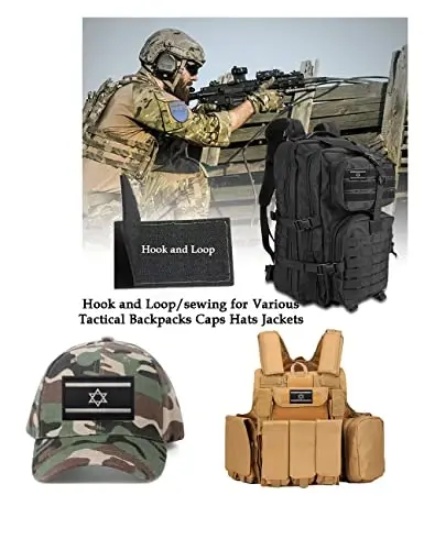 2 PCS AliPlus Israel Flag Patches Embroidered Tactical Military Morale Patch Applique Fastener Hook and Loop(Black White) - 3