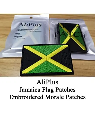 2 PCS AliPlus Jamaica Flag Patches Embroidered Tactical Military Morale Patch Applique Fastener Hook and Loop - 2