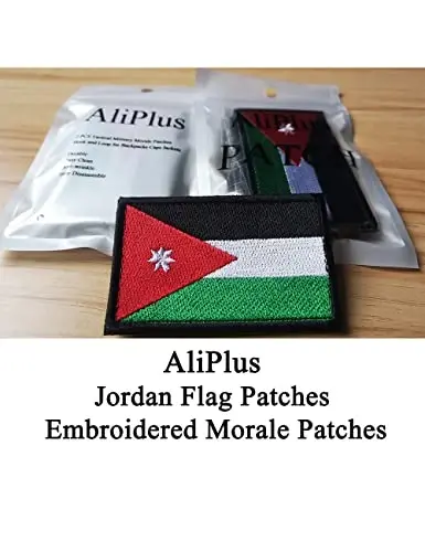 2 PCS AliPlus Jordan Flag Patches Embroidered Tactical Military Morale Patch Applique Fastener Hook and Loop - 2