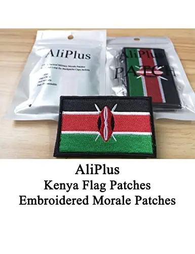 2 PCS AliPlus Kenya Flag Patches Embroidered Tactical Military Morale Patch Applique Fastener Hook and Loop - 2