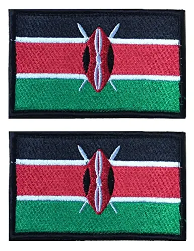 2 PCS AliPlus Kenya Flag Patches Embroidered Tactical Military Morale Patch Applique Fastener Hook and Loop 