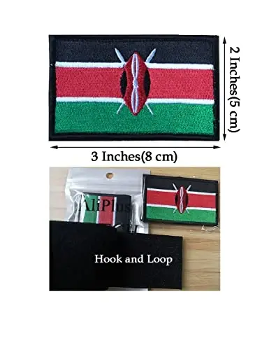 2 PCS AliPlus Kenya Flag Patches Embroidered Tactical Military Morale Patch Applique Fastener Hook and Loop - 3