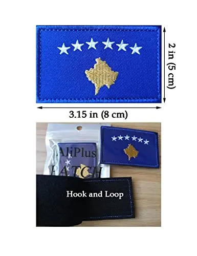 2 PCS AliPlus Kosovo Flag Patches Embroidered Tactical Military Morale Patch Applique Fastener Hook and Loop - 3