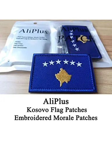 2 PCS AliPlus Kosovo Flag Patches Kashtado'z qilingan taktik harbiy axloq yamog'i Applique mahkamlagich ilgak va halqa - 2