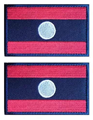 2 PCS AliPlus Laos Flag Patches Embroidered Tactical Military Morale Patch Applique Fastener Hook and Loop - 1