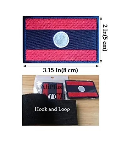 2 PCS AliPlus Laos Flag Patches Embroidered Tactical Military Morale Patch Applique Fastener Hook and Loop - 3
