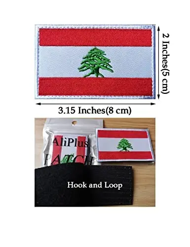2 PCS AliPlus Lebanon Flag Patch Embroidery Tactical Military Patch Hook and Loop for Backpacks Caps Hats Jackets - 3