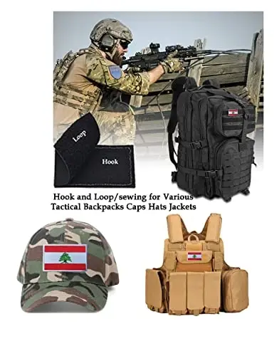 2 PCS AliPlus Lebanon Flag Patch Embroidery Tactical Military Patch Hook and Loop for Backpacks Caps Hats Jackets - 4