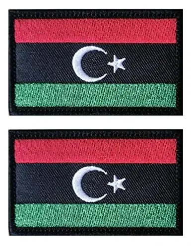 2 PCS AliPlus Libya Flag Patches Embroidered Tactical Military Morale Patch Applique Fastener Hook and Loop - 1