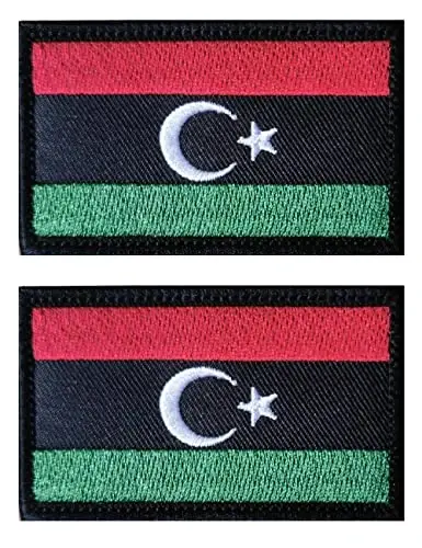 2 PCS AliPlus Libya Flag Patches Embroidered Tactical Military Morale Patch Applique Fastener Hook and Loop - ALIPLUS
