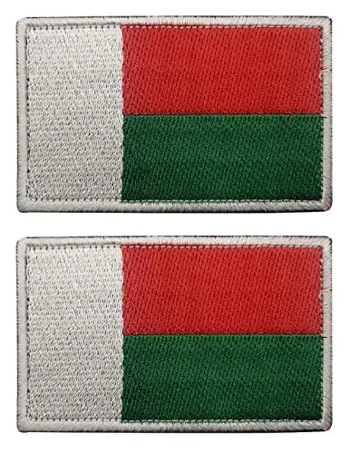 2 PCS AliPlus Madagascar Flag Patches Embroidered Tactical Military Morale Patch Applique Fastener Hook and Loop 