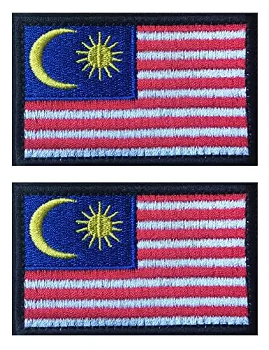 2 PCS AliPlus Malaysia Flag Patches Embroidered Tactical Military Morale Patch Applique Fastener Hook and Loop 