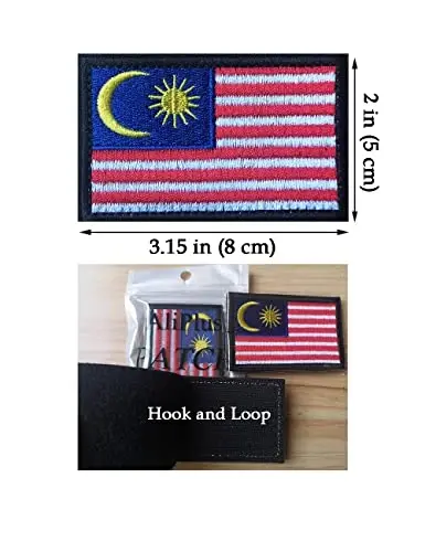 2 PCS AliPlus Malaysia Flag Patches Embroidered Tactical Military Morale Patch Applique Fastener Hook and Loop - 3