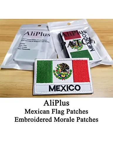 2 PCS AliPlus Mexican Flag Patch Embroidered Tactical Military Morale Patch Applique Fastener Hook and Loop(02) - 2