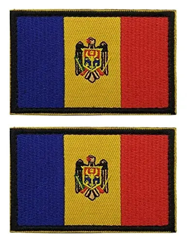 2 PCS AliPlus Moldova Flag Patches Embroidered Tactical Military Morale Patch Applique Fastener Hook and Loop 
