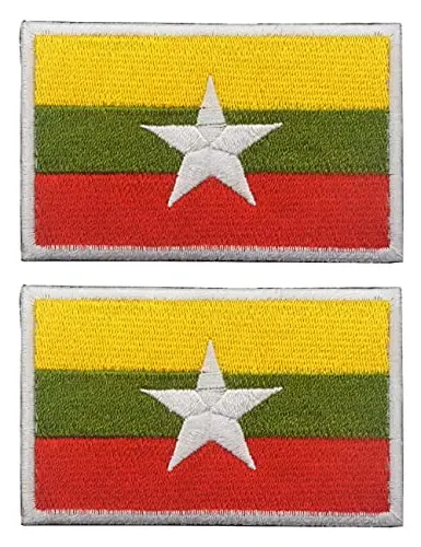 2 PCS AliPlus Myanmar Flag Patches Kashtado'z qilingan taktik harbiy axloq yorlig'i Applique Fastener Hook and Loop 