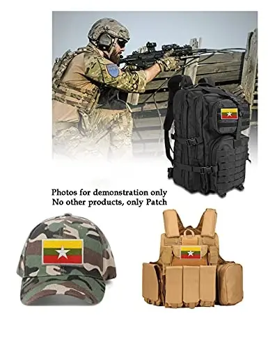 2 PCS AliPlus Myanmar Flag Patches Kashtado'z qilingan taktik harbiy axloq yorlig'i Applique Fastener Hook and Loop - 4