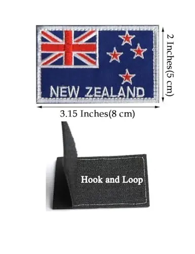 2 PCS AliPlus New Zealand Flag Patches Embroidered Tactical Military Morale Patch Applique Fastener Hook and Loop(White Border) - 2