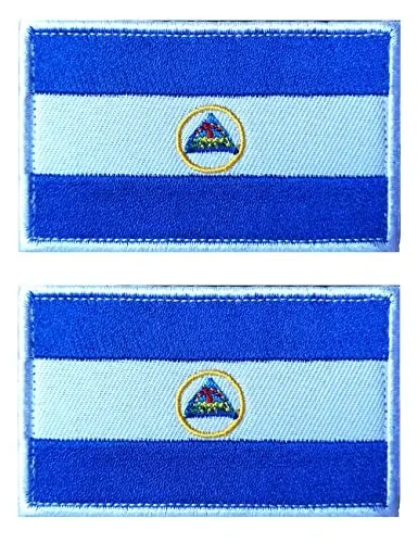 2 PCS AliPlus Nicaragua Flag Patches Embroidered Tactical Military Morale Patch Applique Fastener Hook and Loop - 1