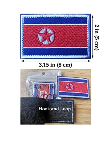 2 PCS AliPlus North Korea Flag Patches Embroidered Tactical Military Morale Patch Applique Fastener Hook and Loop - 3