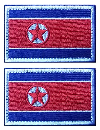 2 PCS AliPlus North Korea Flag Patches Embroidered Tactical Military Morale Patch Applique Fastener Hook and Loop 