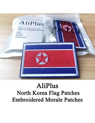 2 PCS AliPlus North Korea Flag Patches Embroidered Tactical Military Morale Patch Applique Fastener Hook and Loop - 2