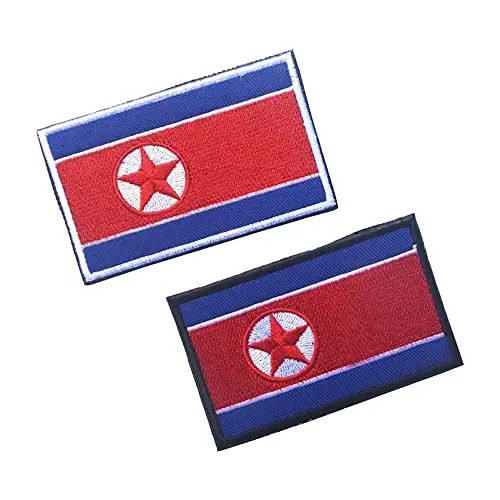 2 PCS AliPlus North Korea Flag Patches Embroidered Tactical Military Morale Patch Applique Fastener Hook and Loop(Black Border) - 4