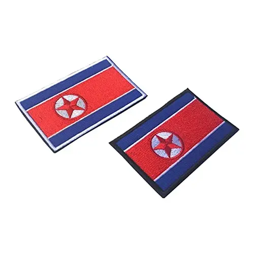 2 PCS AliPlus North Korea Flag Patches Embroidered Tactical Military Morale Patch Applique Fastener Hook and Loop(Black Border) - 5