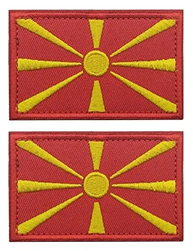 2 PCS AliPlus North Macedonia Flag Patches Embroidered Tactical Military Patch Morale Patch Applique Fastener Hook and Loop 
