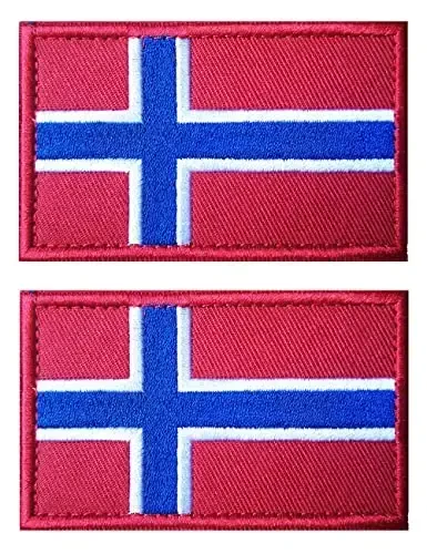 2 PCS AliPlus Norway Flag Patches Embroidered Tactical Military Morale Patch Applique Fastener Hook and Loop - 1