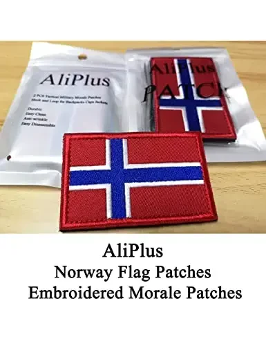 2 PCS AliPlus Norway Flag Patches Embroidered Tactical Military Morale Patch Applique Fastener Hook and Loop - 2