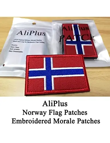 2 PCS AliPlus Norway Flag Patches Embroidered Tactical Military Morale Patch Applique Fastener Hook and Loop - 2