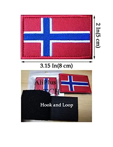 2 PCS AliPlus Norway Flag Patches Embroidered Tactical Military Morale Patch Applique Fastener Hook and Loop - 3