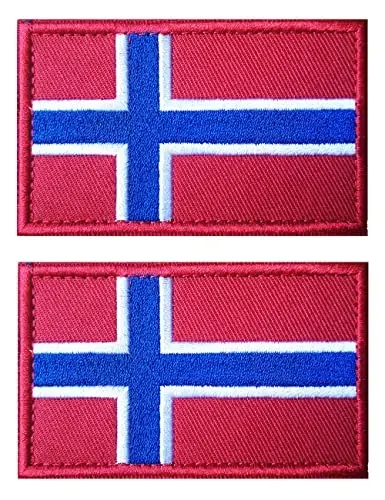 2 PCS AliPlus Norway Flag Patches Kashtado'z qilingan taktik harbiy axloqiy yamoq Applique Fastener Hook and Loop - ALIPLUS