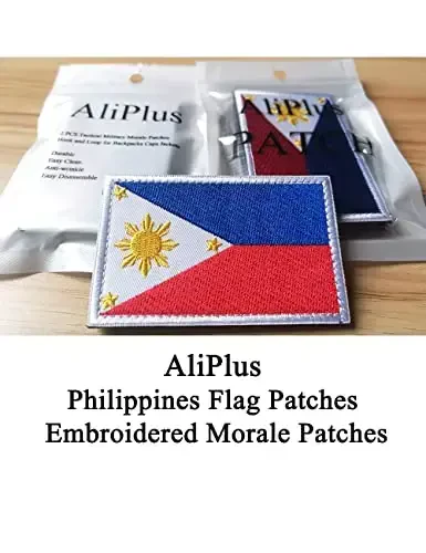 2 PCS AliPlus Philippines Flag Patches Embroidered Tactical Military Morale Patch Applique Fastener Hook and Loop - ALIPLUS (1)