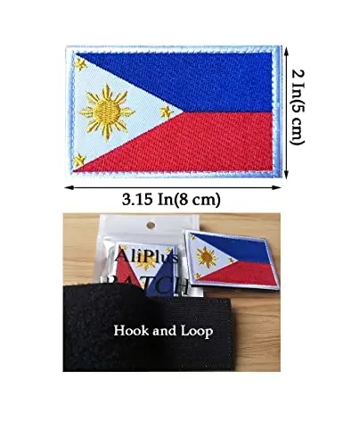 2 PCS AliPlus Philippines Flag Patches Embroidered Tactical Military Morale Patch Applique Fastener Hook and Loop - 3