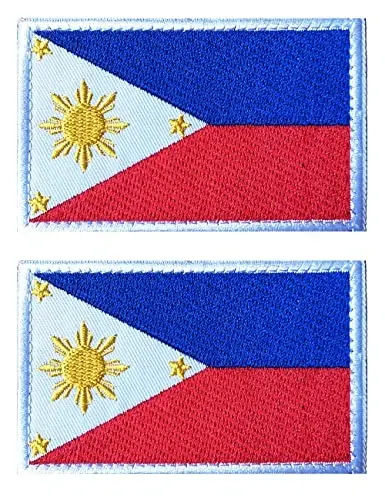 2 PCS AliPlus Philippines Flag Patches Embroidered Tactical Military Morale Patch Applique Fastener Hook and Loop - 1