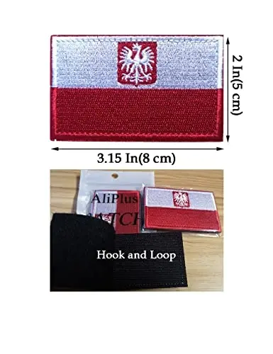 2 PCS AliPlus Poland Emblem Flag Patches Kashtado'z qilingan taktik harbiy axloq yamoqlari Applique Fastener Hook and Loop (Burgut) - 3