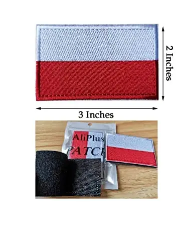 2 PCS AliPlus Poland Flag Patches Indonesia Monaco Flag Patch Embroidered Morale Patch Hook and Loop - 3