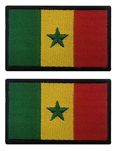 2 PCS AliPlus Senegal Flag Patches Embroidered Tactical Military Morale Patch Applique Fastener Hook and Loop - ALIPLUS