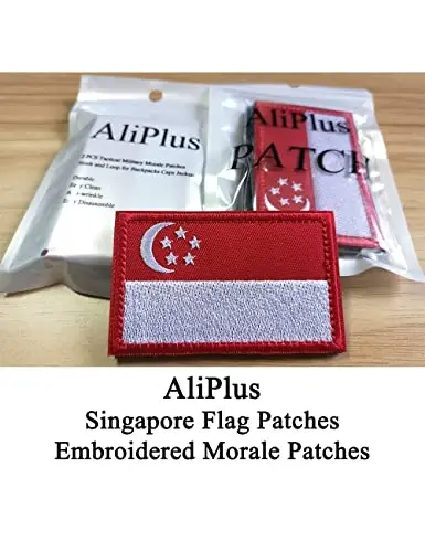 2 PCS AliPlus Singapore Flag Patches Embroidered Tactical Military Morale Patch Applique Fastener Hook and Loop - ALIPLUS (1)