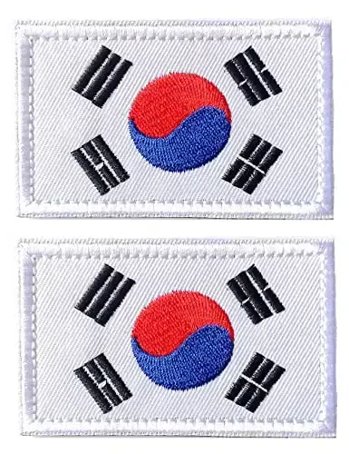 2 PCS AliPlus South Korea Flag Patches Embroidered Tactical Military Morale Patch Applique Fastener Hook and Loop - ALIPLUS