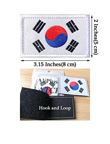 2 PCS AliPlus South Korea Flag Patches Embroidered Tactical Military Morale Patch Applique Fastener Hook and Loop - 3