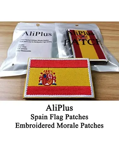 2 PCS AliPlus Spain Flag Patches Embroidered Tactical Military Morale Patch Applique Fastener Hook and Loop - ALIPLUS (1)