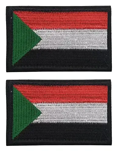 2 PCS AliPlus Sudan Flag Patches Embroidered Tactical Military Morale Patch Applique Fastener Hook and Loop - 1