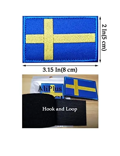 2 PCS AliPlus Sweden Flag Patches Embroidered Tactical Military Morale Patch Applique Fastener Hook and Loop - 3