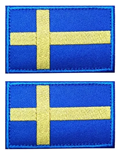 2 PCS AliPlus Sweden Flag Patches Embroidered Tactical Military Morale Patch Applique Fastener Hook and Loop - 1