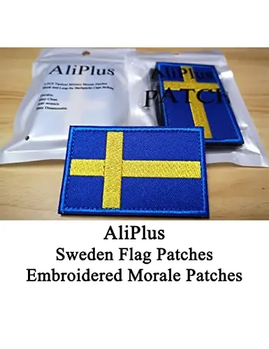 2 PCS AliPlus Sweden Flag Patches Embroidered Tactical Military Morale Patch Applique Fastener Hook and Loop - ALIPLUS (1)
