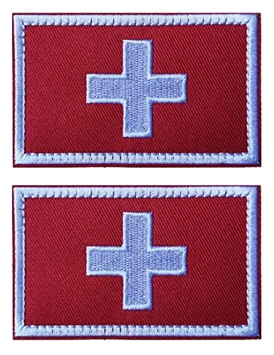 2 PCS AliPlus Swiss Flag Patches Embroidered Tactical Military Morale Patch Applique Fastener Hook and Loop 