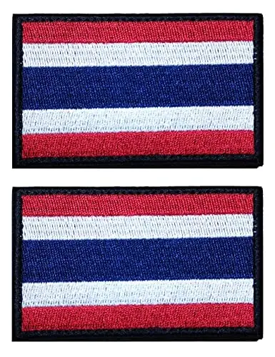2 PCS AliPlus Thailand Flag Patches Embroidered Tactical Military Morale Patch Applique Fastener Hook and Loop - 1